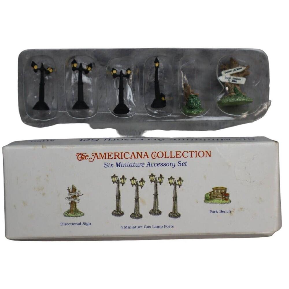 The Americana Collection Miniature Accessory Set Gas Lamp Posts Park Bench Sign